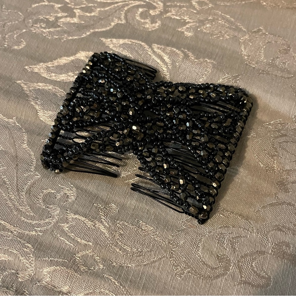 Black & Blue Beaded Double Elastic Hair Comb